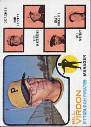 1973 Topps Baseball Cards      517A    Bill Virdon MG/Don Leppert/Bill Mazeroski/Dave Ricketts/Mel Wright (Leppert w/o Ear)